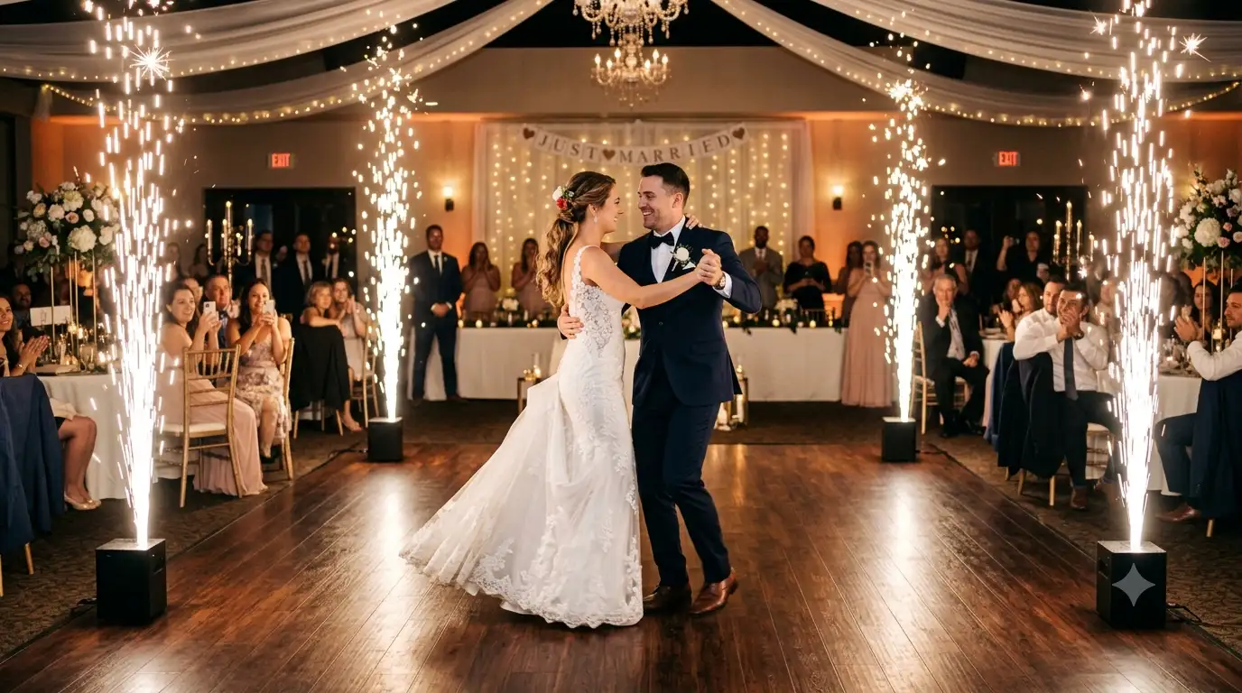 Kaltfunken-Funkenfontänen beim Hochzeitstanz im Saarland – Joyfoto