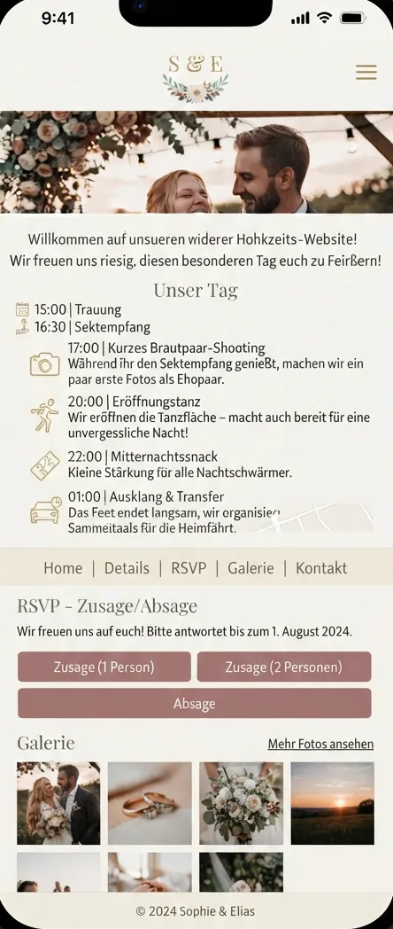 Tagesablauf einer Hochzeits-Homepage auf dem Smartphone – Joyfoto
