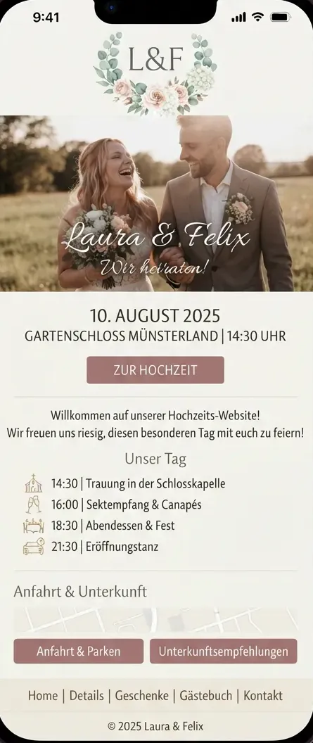 Startseite einer Hochzeits-Homepage auf dem Smartphone – Joyfoto