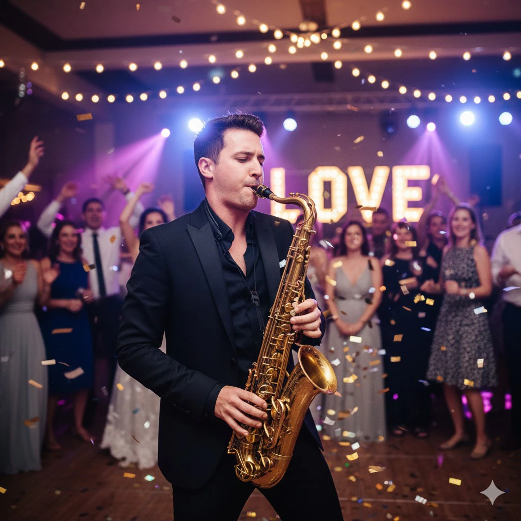 DJ mit Live-Saxophonist auf einer Hochzeit im Saarland – Joyfoto